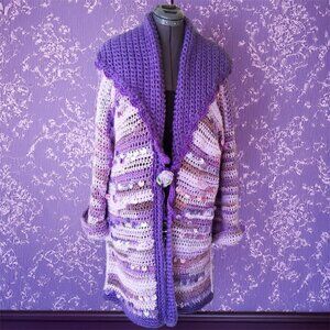 Purple colorful Sweater with Violet Shiny Sequin L/LX